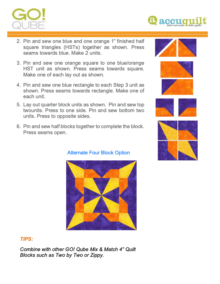 AccuQuilt Go! Qube Manual 4" 3-in-1: BLOCK, CORNERS & ANGLES, 432 PG  Wire Bound