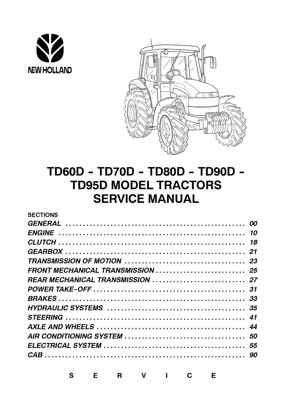 NEW HOLLAND TD60D TD70D TD80D TD90D TD95D Tractor SERVICE MANUAL BOUND, FOLDOUTS