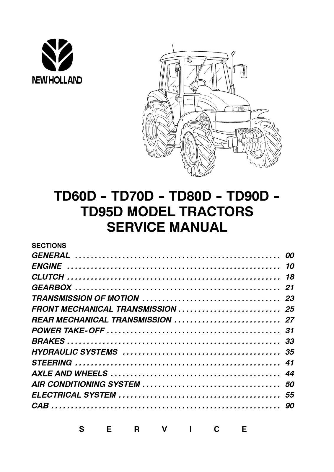 NEW HOLLAND TD60D TD70D TD80D TD90D TD95D Tractor SERVICE MANUAL BOUND, FOLDOUTS