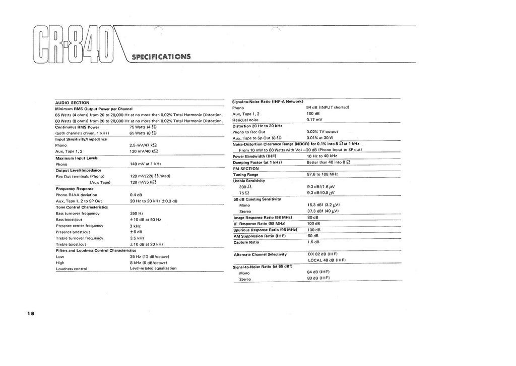 YAMAHA CR-840 OWNERS MANUAL - STEEL WIRE BOUND - PROTECTIVE COVERS