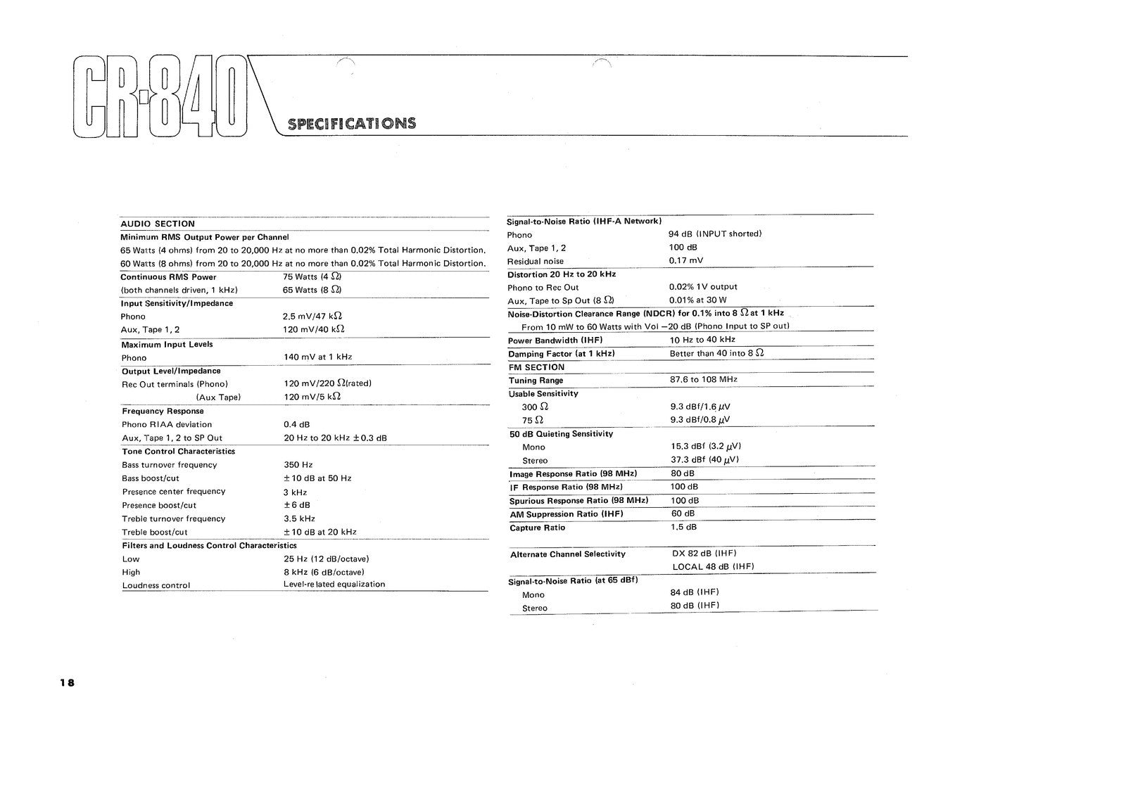 YAMAHA CR-840 OWNERS MANUAL - STEEL WIRE BOUND - PROTECTIVE COVERS