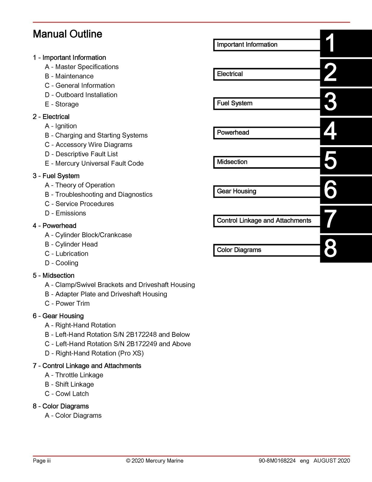 MERCURY 150 SEAPRO 150 PRO XS FOURSTROKE SERVICE MANUAL, BOUND, COVERS, FOLDOUTS