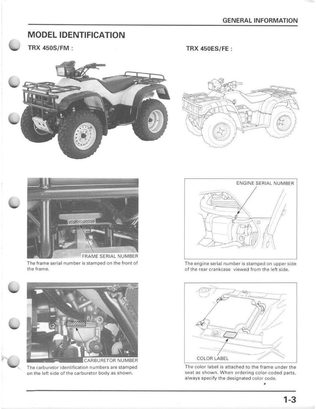 HONDA 1998-2004 TRX450S/FM TRX450ES/FE Foreman 450 Service Manual BOUND FOLDOUTS