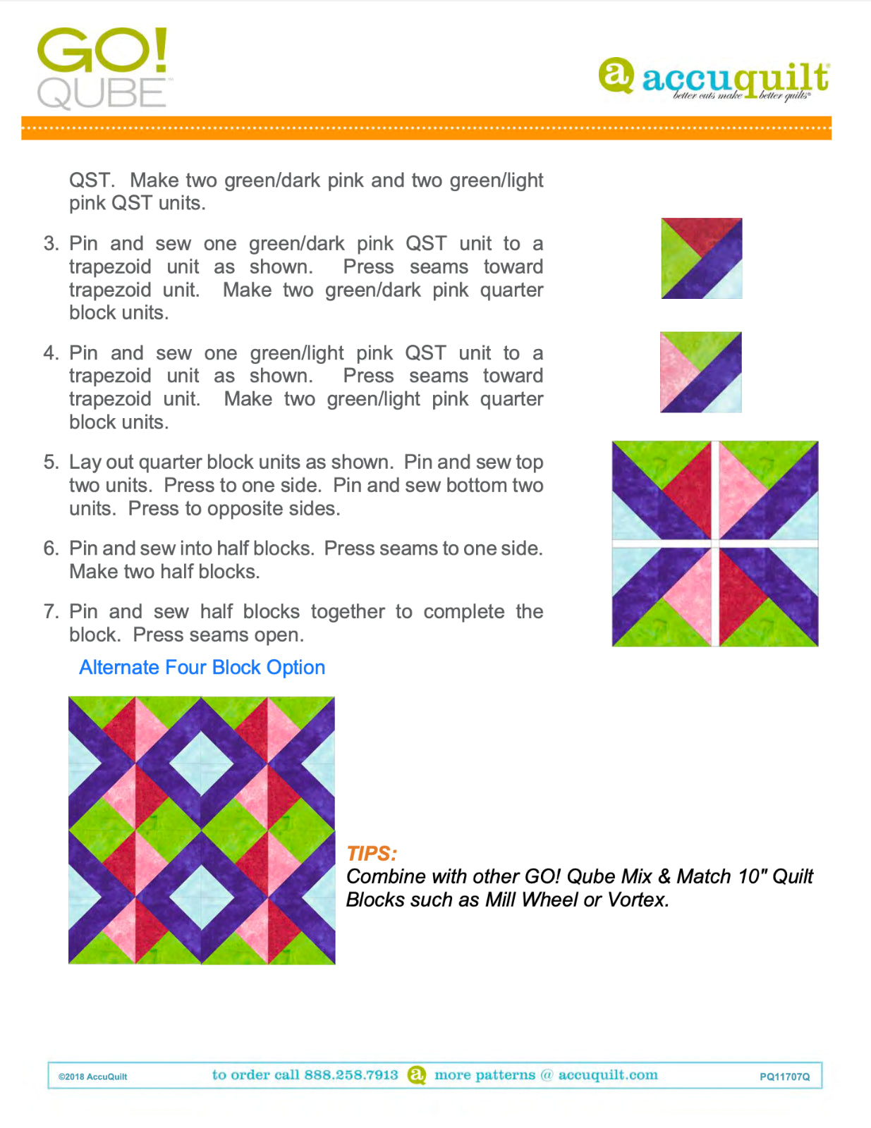 AccuQuilt Go! Qube Manual 10" 3-in-1: BLOCK, CORNERS & ANGLES, 434 PG Wire Bound