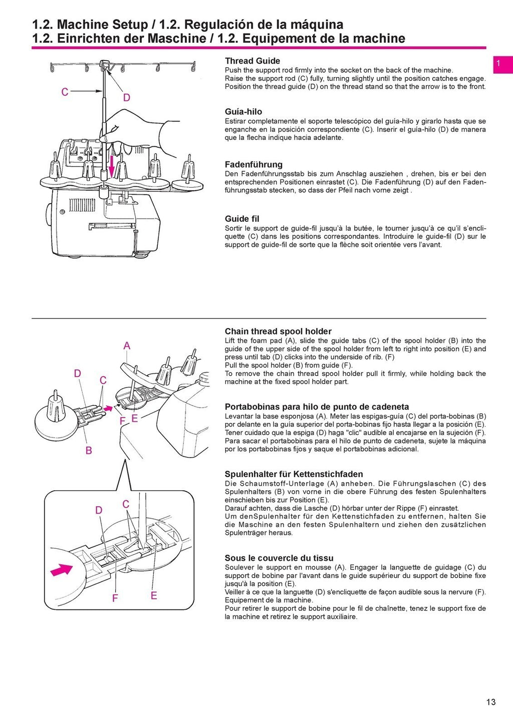 BERNINA 1300MDC Overlocker Sewing Machine Instruction Manual, WIRE BOUND, COVERS