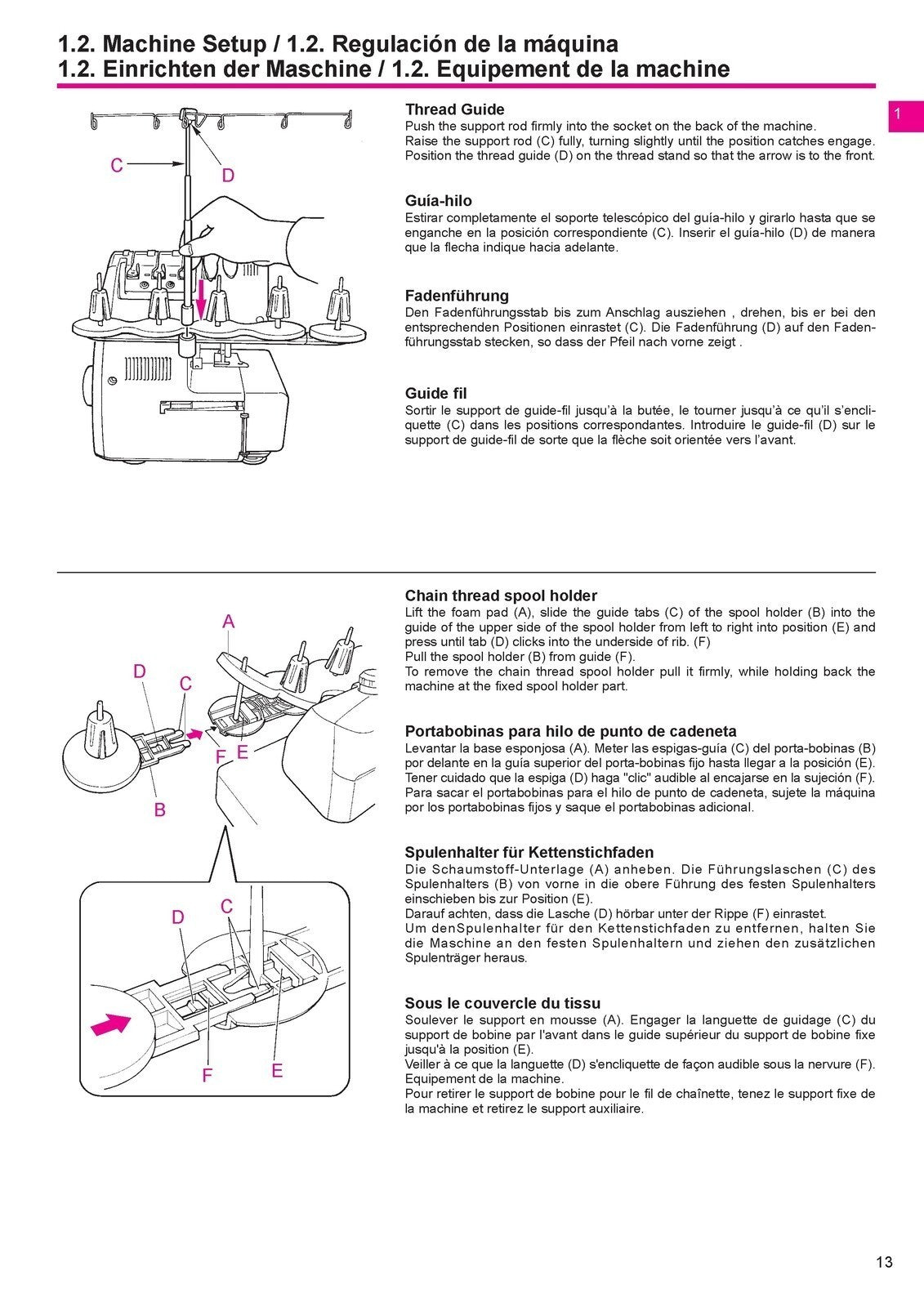 BERNINA 1300MDC Overlocker Sewing Machine Instruction Manual, WIRE BOUND, COVERS