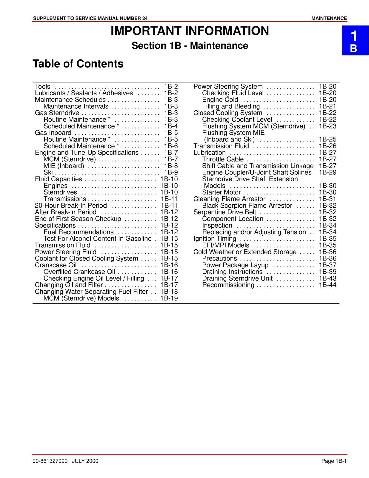 MERCURY MERCRUISER SUPPLEMENT TO NO. 24 SERVICE MANUAL, WIRE BOUND, TOUGH COVERS