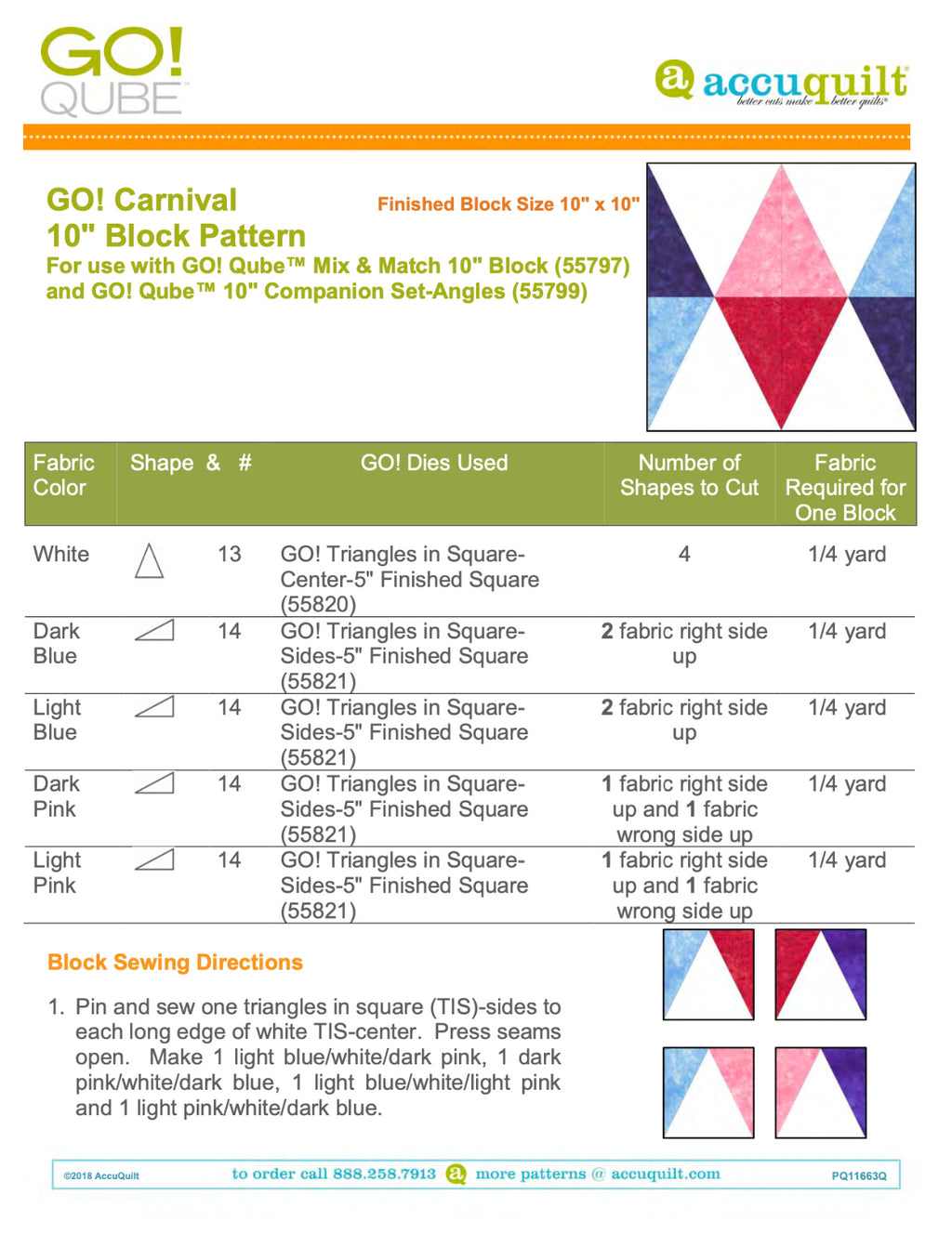 AccuQuilt Go! Qube Manual 10" 3-in-1: BLOCK, CORNERS & ANGLES, 434 PG Wire Bound