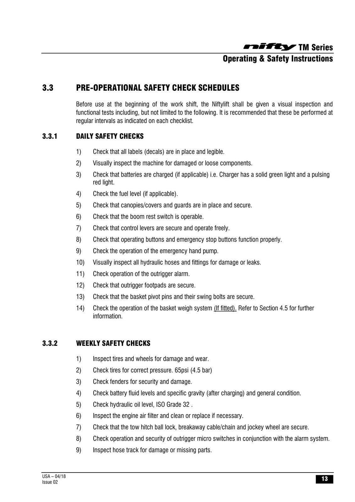NIFTYLIFT TM42T Operating And Safety Instructions Manual - WIRE BOUND - COVERS