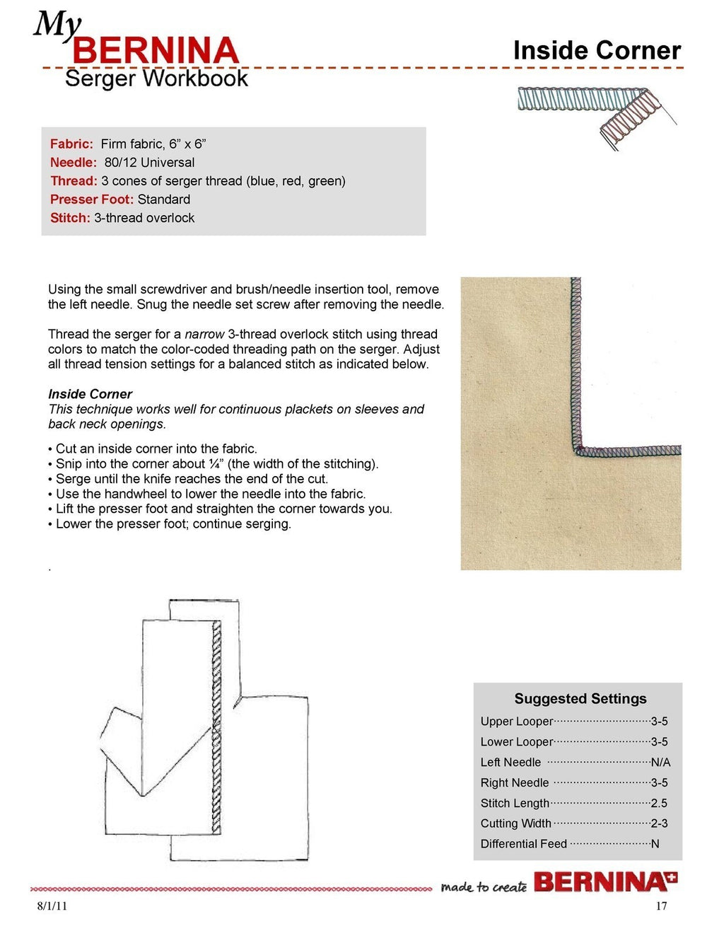 BERNINA Serger Workbook 1 Basic Serger Use - STEEL WIRE BOUND - TOUGH COVERS