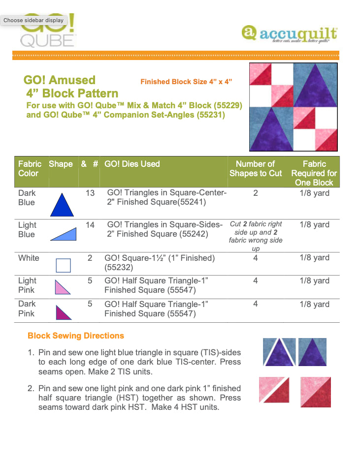 AccuQuilt Go! Qube Manual 4" 3-in-1: BLOCK, CORNERS & ANGLES, 432 PG  Wire Bound