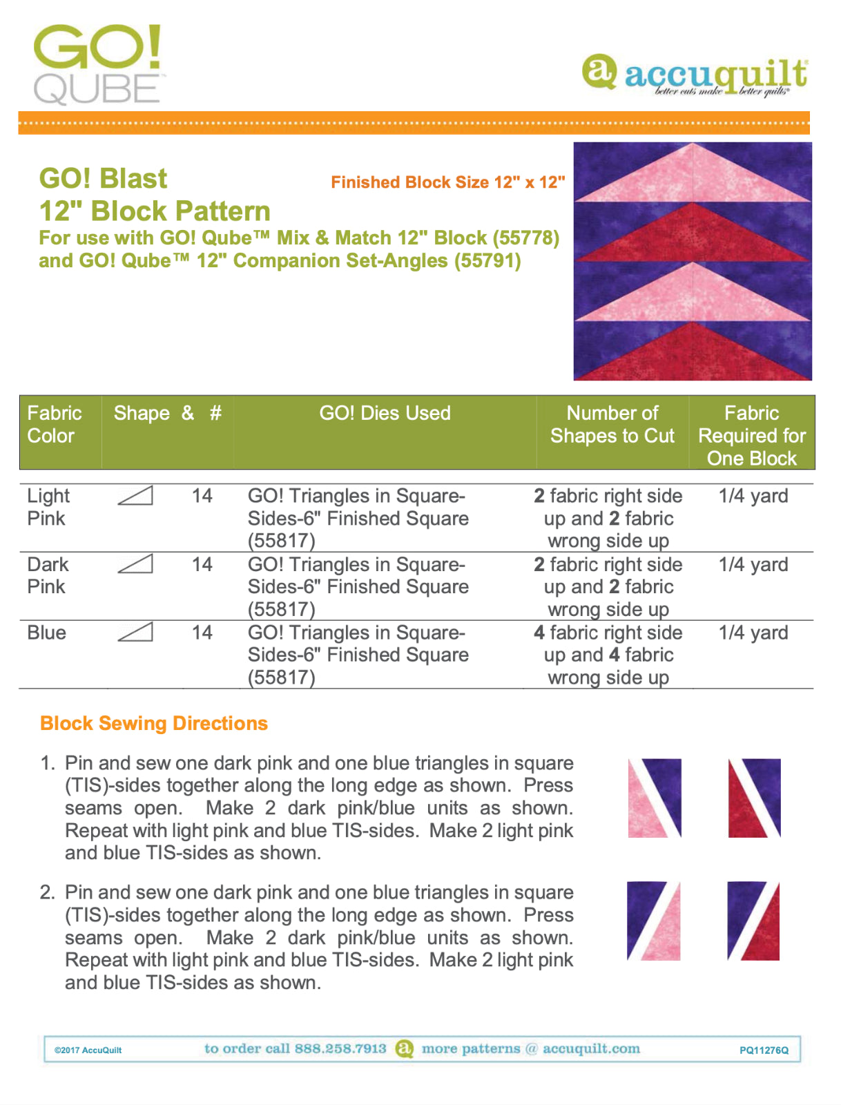 AccuQuilt Go! Qube Manual 12" 3-in-1: BLOCK, CORNERS & ANGLES, 431 PG Wire Bound