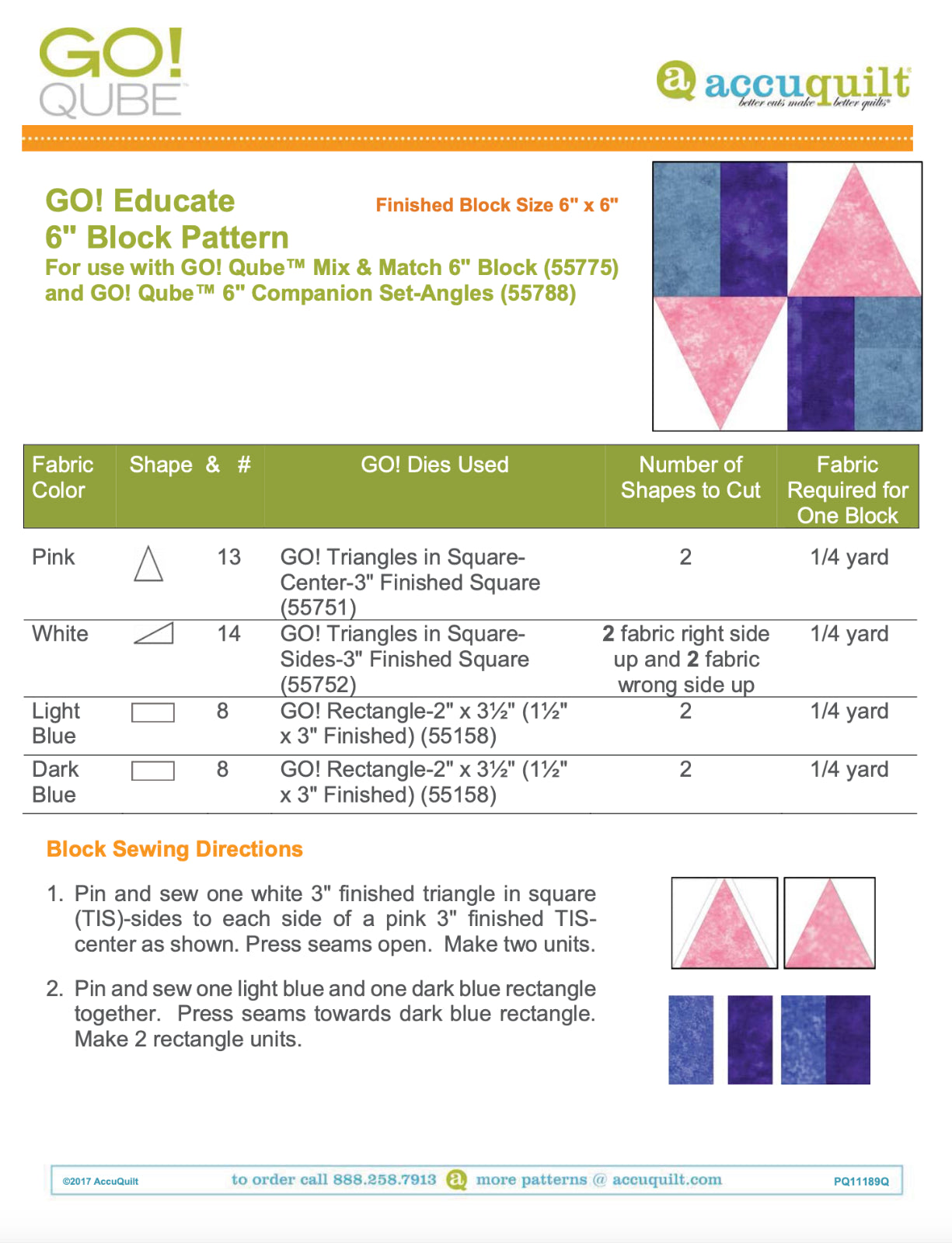 AccuQuilt Go! Qube Manual 6" 3-in-1: BLOCK, CORNERS & ANGLES, 431 PG, Wire Bound