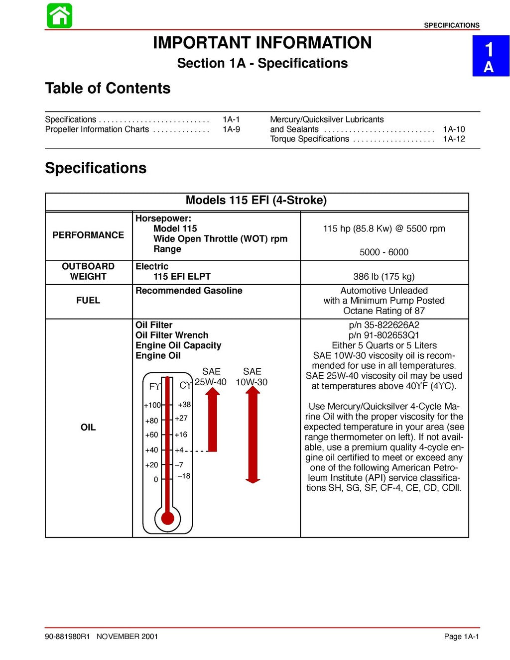 MERCURY 115 FourStroke Engine Service Manual WIRE BOUND, COVERS, LARGE FOLDOUTS!