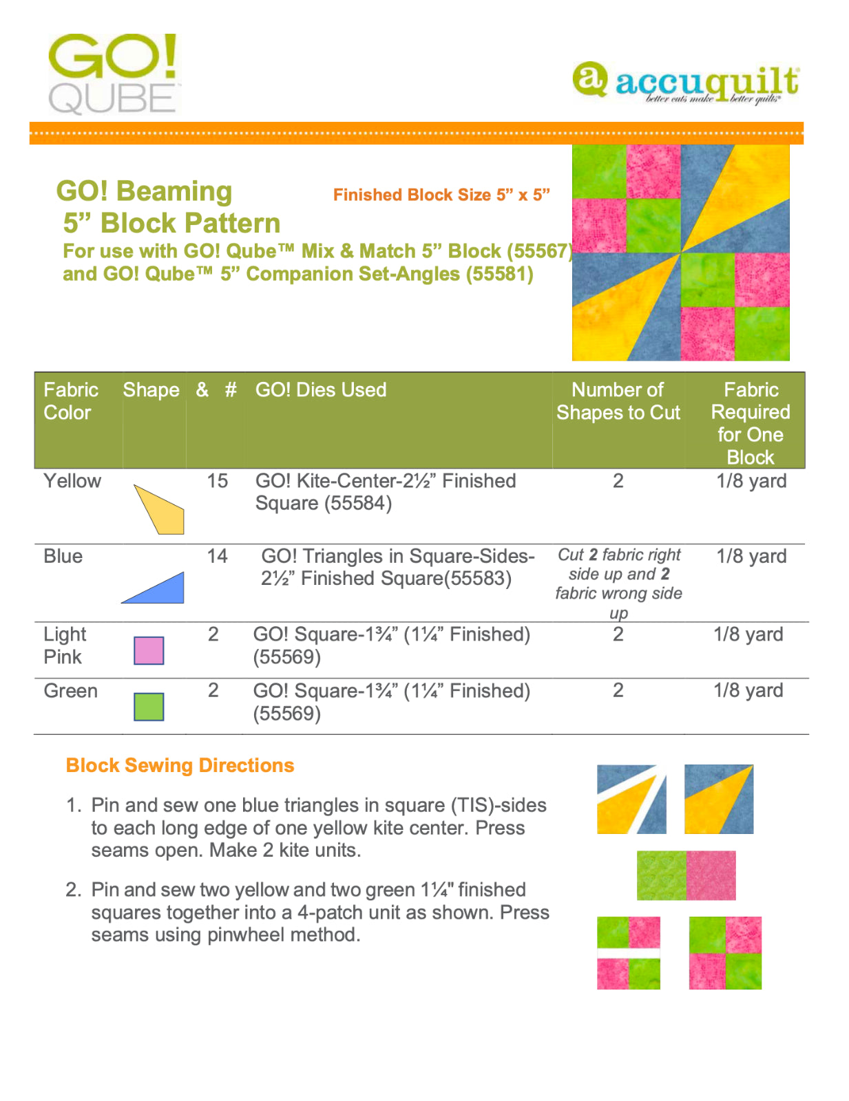 AccuQuilt Go! Qube Manual 5" 3-in-1: BLOCK, CORNERS & ANGLES, 432 PG  Wire Bound