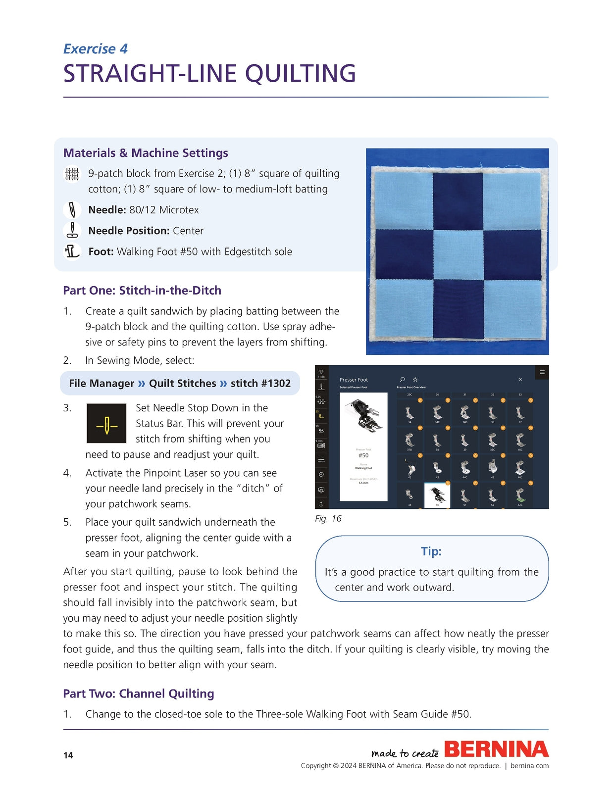 BERNINA 990 QUILTING WORKBOOK - STEEL WIRE BOUND - PROTECTIVE COVERS