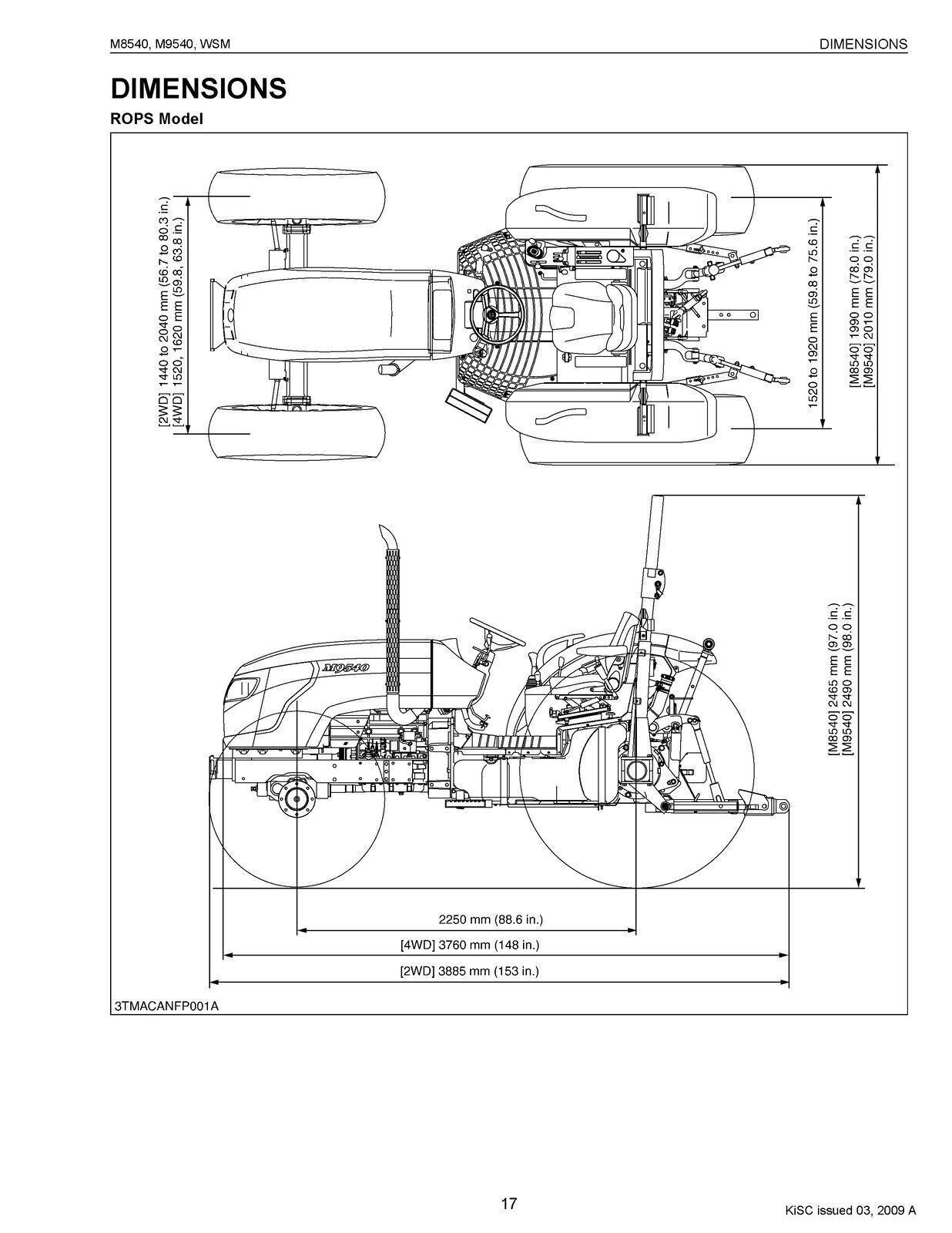 KUBOTA M8540 M9540 WORKSHOP MANUAL - STEEL BOUND - COVERS - 2 VOLS - XL FOLDOUTS