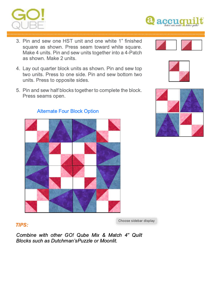 AccuQuilt Go! Qube Manual 4" 3-in-1: BLOCK, CORNERS & ANGLES, 432 PG  Wire Bound