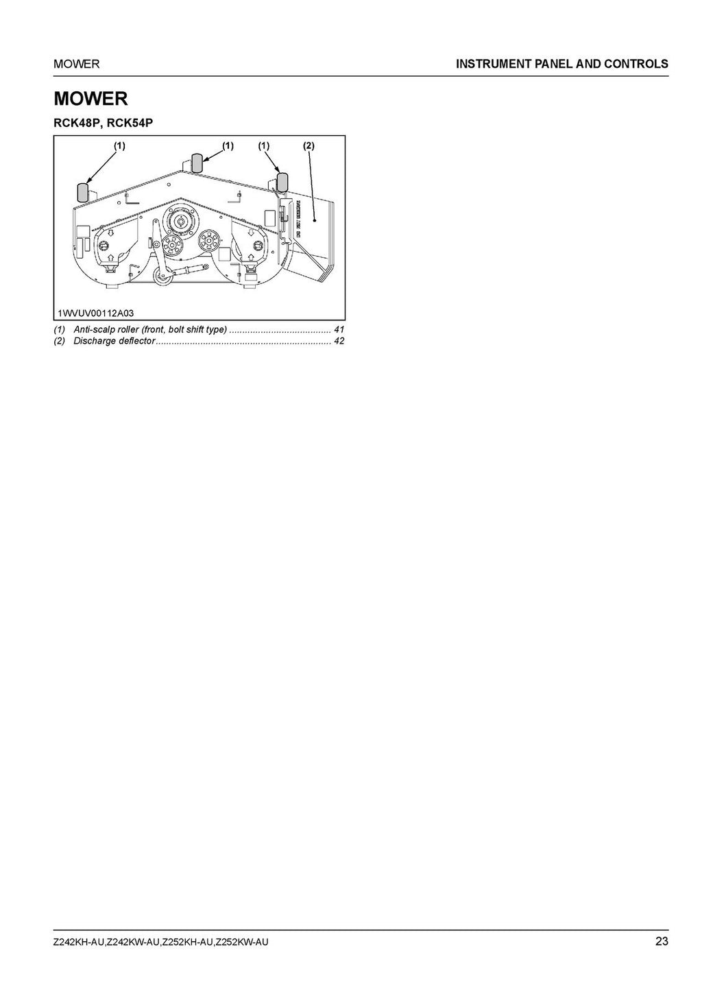 KUBOTA Z242KH-AU Z242KW-AU Z252KH-AU ZERO TURN MOWER OPERATORS MANUAL - BOUND