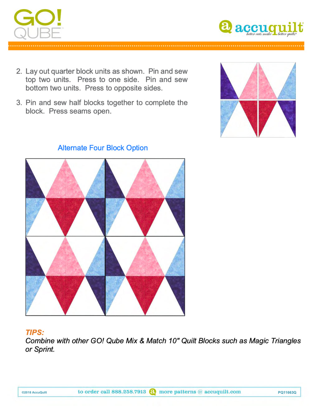 AccuQuilt Go! Qube Manual 10" 3-in-1: BLOCK, CORNERS & ANGLES, 434 PG Wire Bound