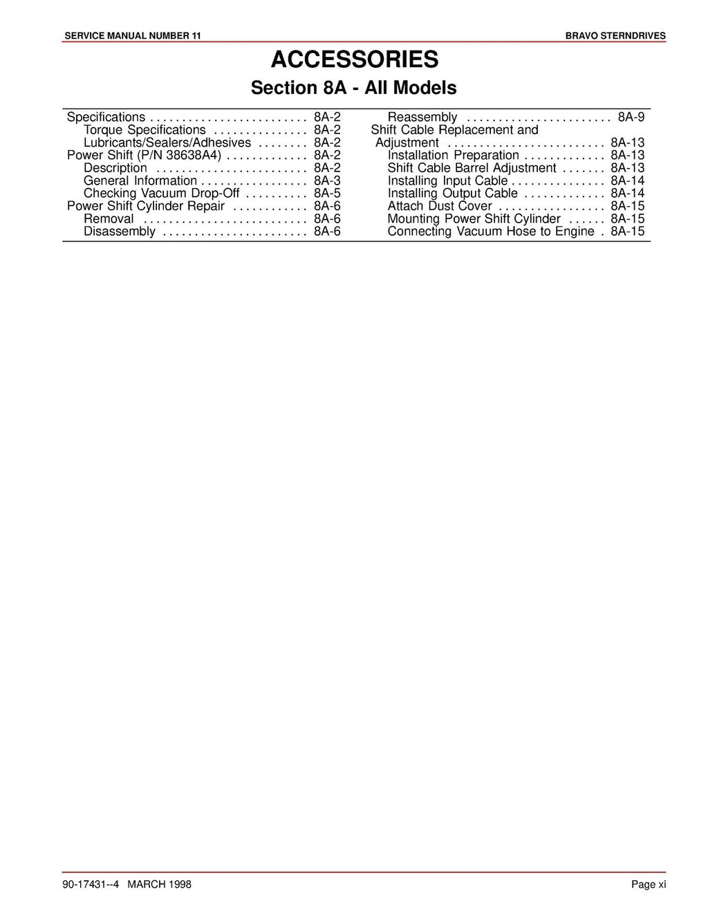 MERCURY MERCRUISER SERVICE MANUAL NO. 11 BRAVO STERNDRIVES - WIRE BOUND - COVERS