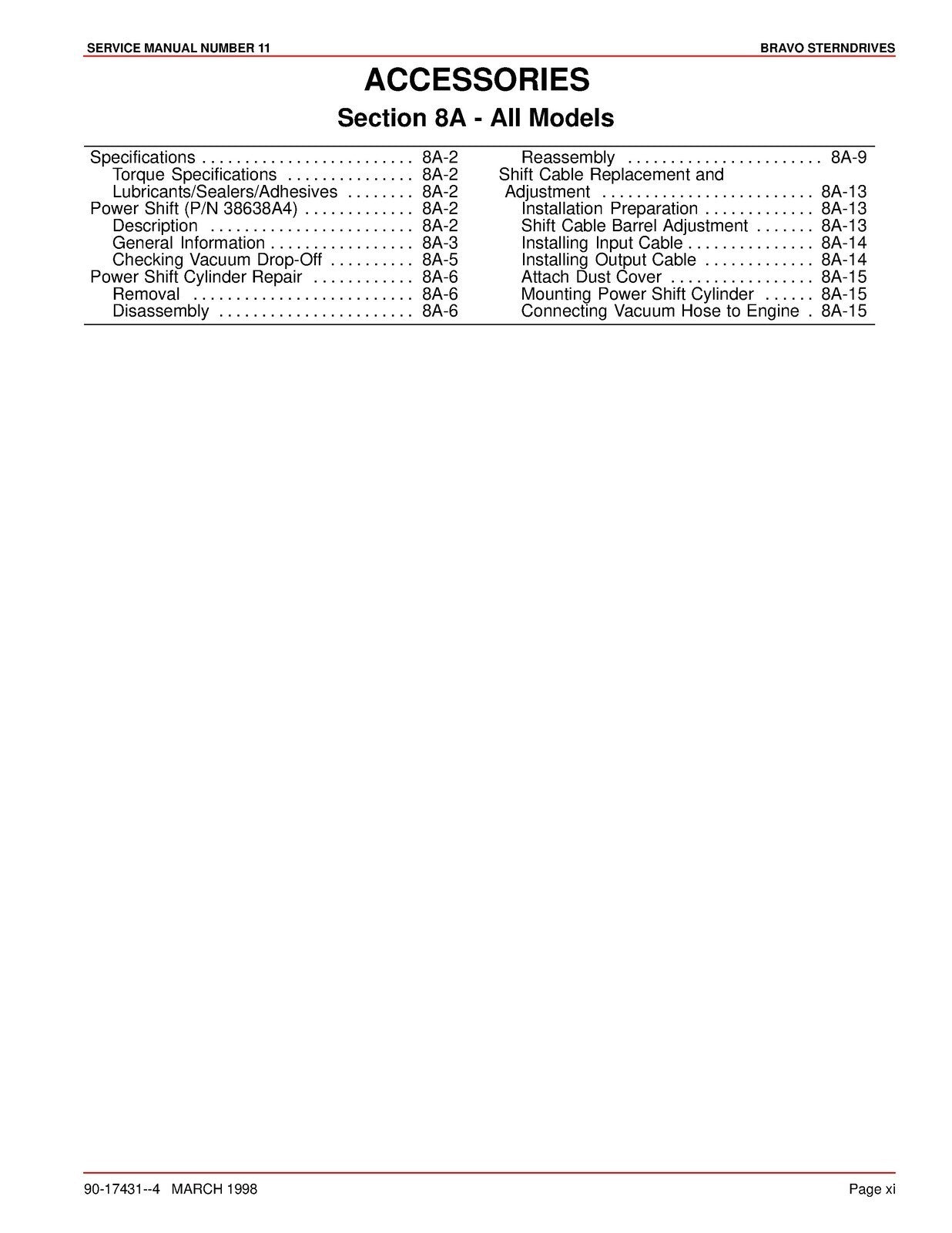 MERCURY MERCRUISER SERVICE MANUAL NO. 11 BRAVO STERNDRIVES - WIRE BOUND - COVERS