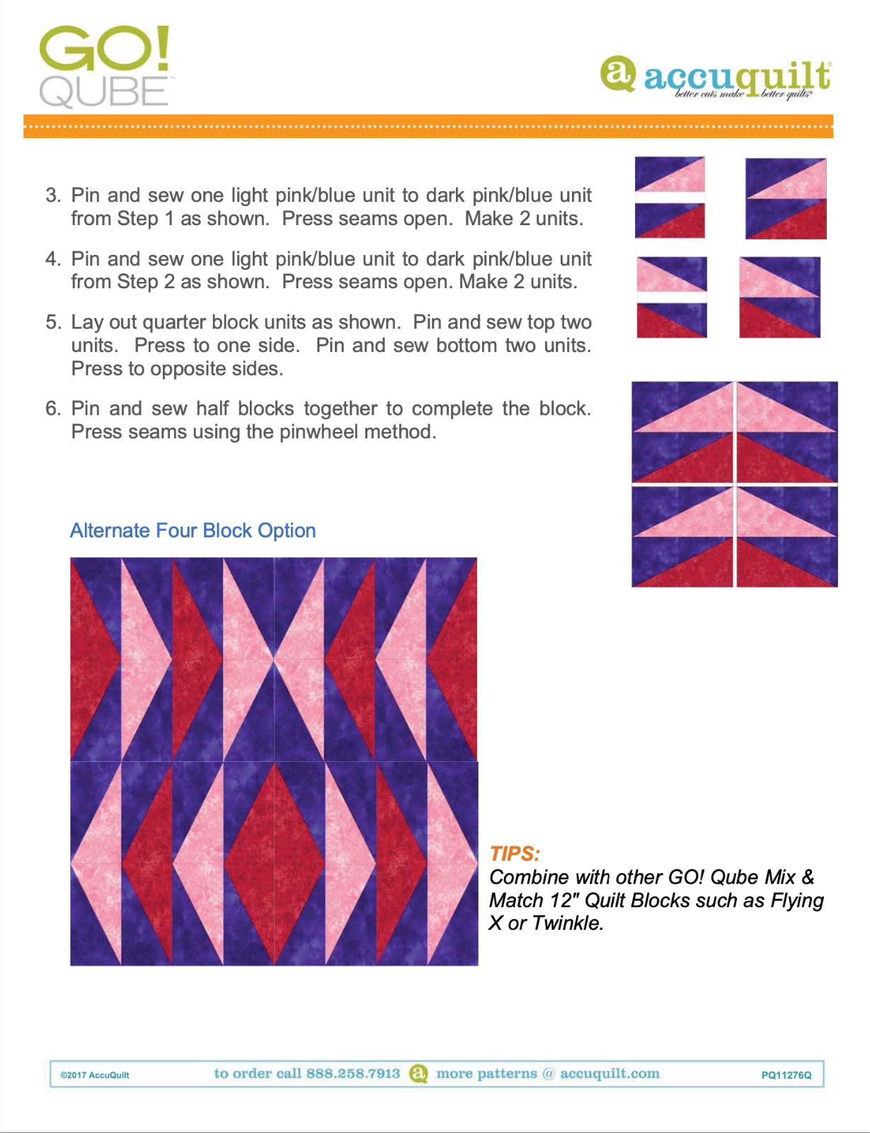 AccuQuilt Go! Qube Manual 12" 3-in-1: BLOCK, CORNERS & ANGLES, 431 PG Wire Bound