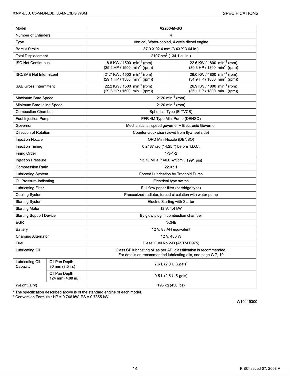 KUBOTA DIESEL ENGINE WSM SERIES WSM03-M-E3B 03-M-DI-E3B 03-M-E3BG WORKSHP MANUAL