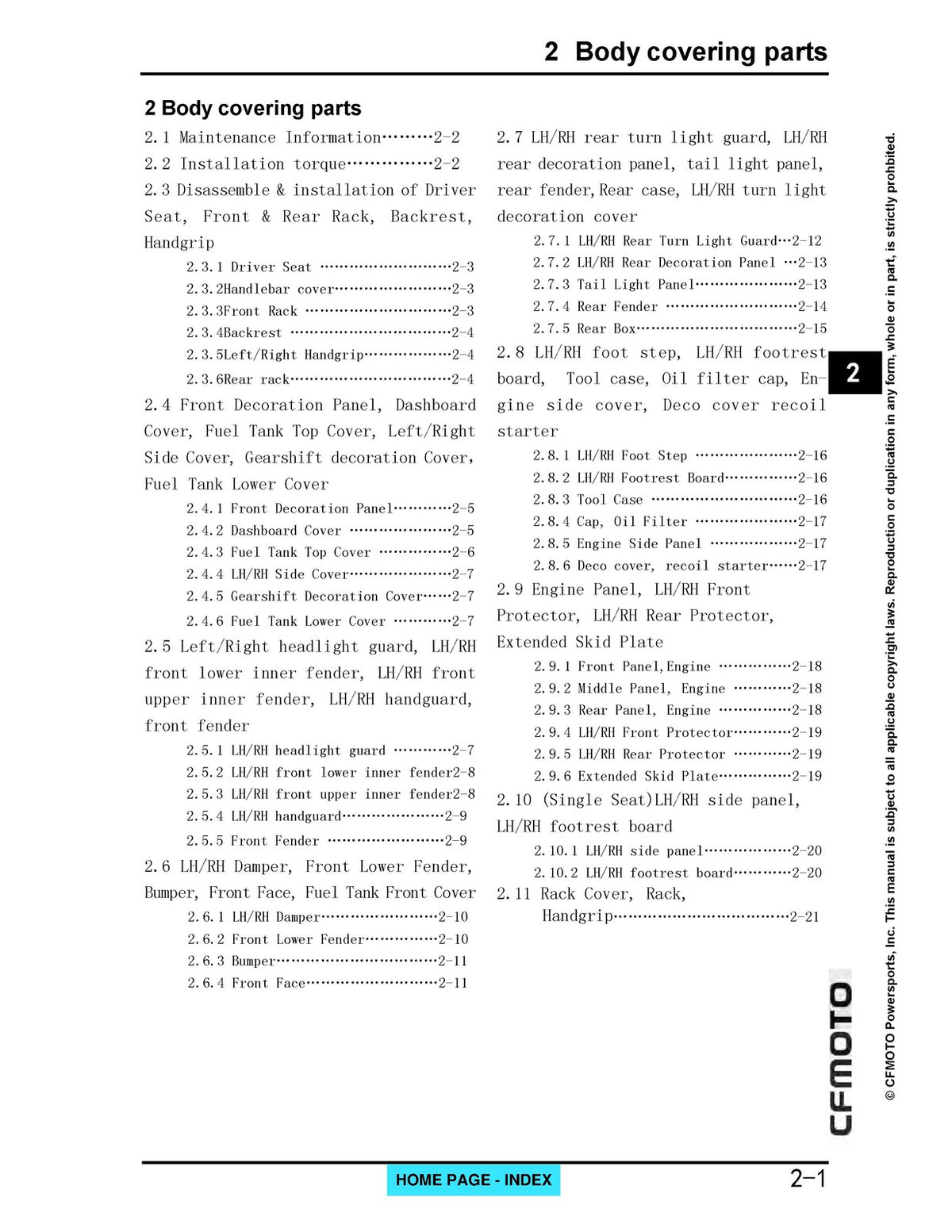 CFMOTO CForce 400 CF400AU Service Manual 2021 - STEEL WIRE BOUND - TOUGH COVERS