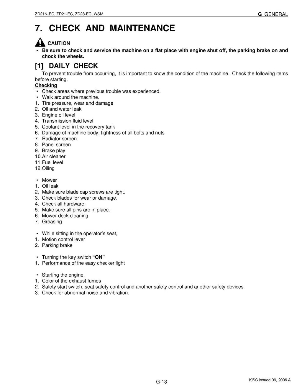 KUBOTA ZERO TURN MOWER ZD21N-EC, ZD21-EC,ZD28-EC WORKSHOP MANUAL - WIRE BOUND
