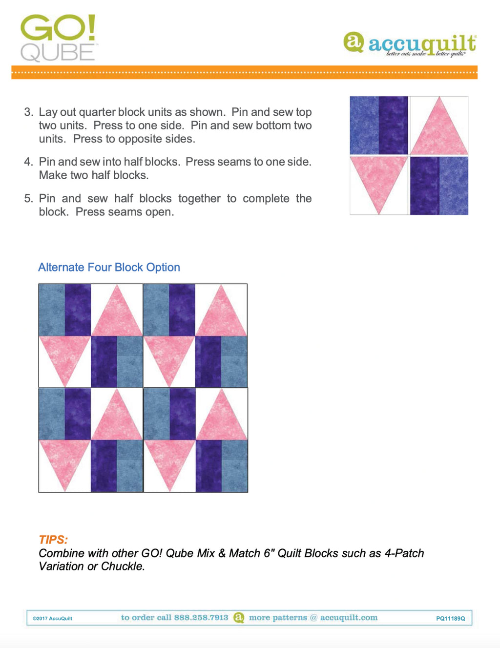 AccuQuilt Go! Qube Manual 6" 3-in-1: BLOCK, CORNERS & ANGLES, 431 PG, Wire Bound