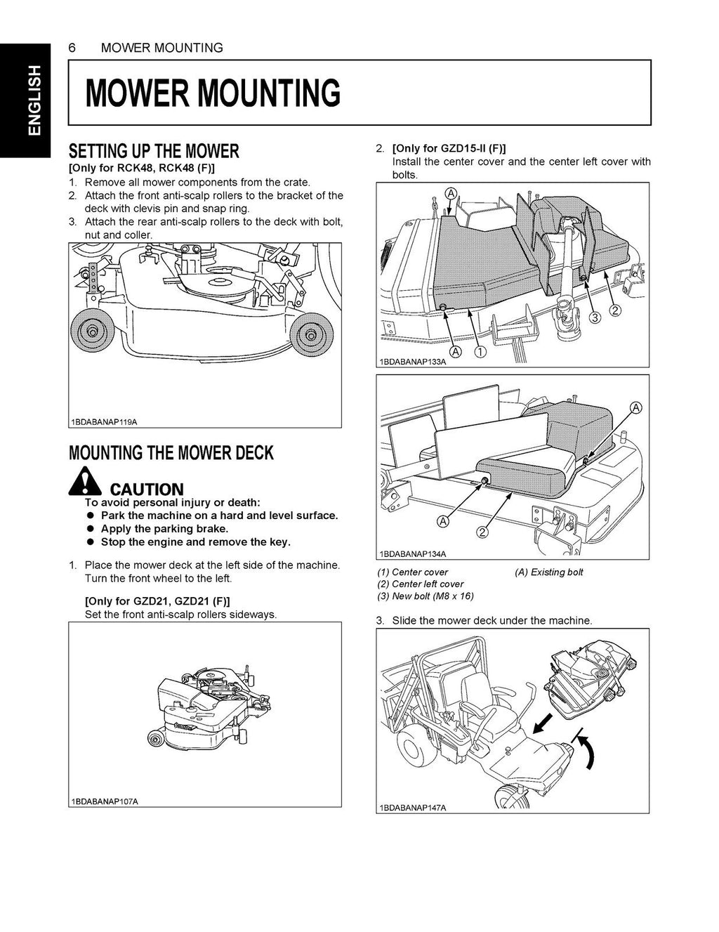 KUBOTA GZD15 GZD21 Ride on Zero Turn Mower User Manual, WIRE BOUND, TOUGH COVERS