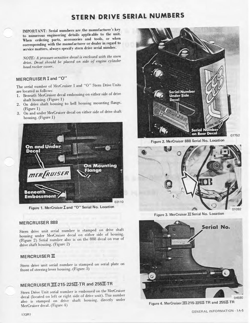 MERCURY MERCRUISER NO. 1 STERN DRIVE MARINE ENGINES SERVICE MANUAL - WIRE BOUND