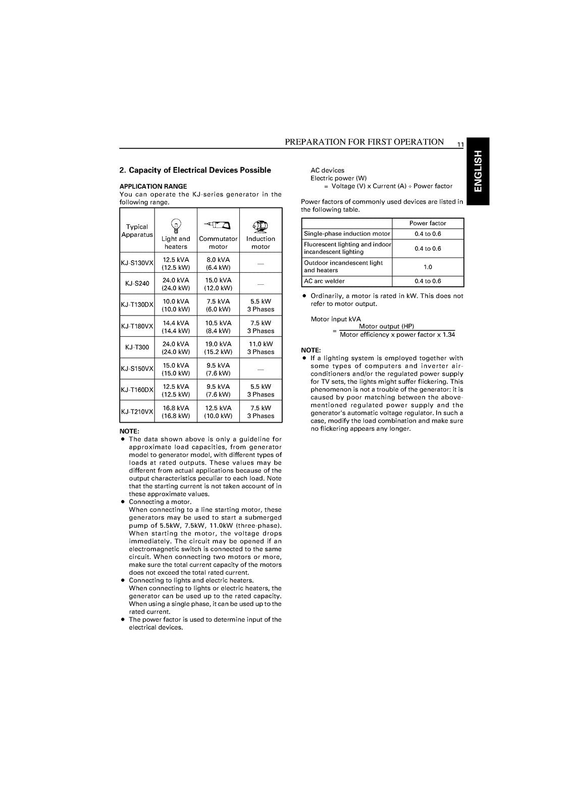 KUBOTA KJ-S130VX ETC DIESEL GENERATOR OPERATORS MANUAL, WIRE BOUND, TOUGH COVERS
